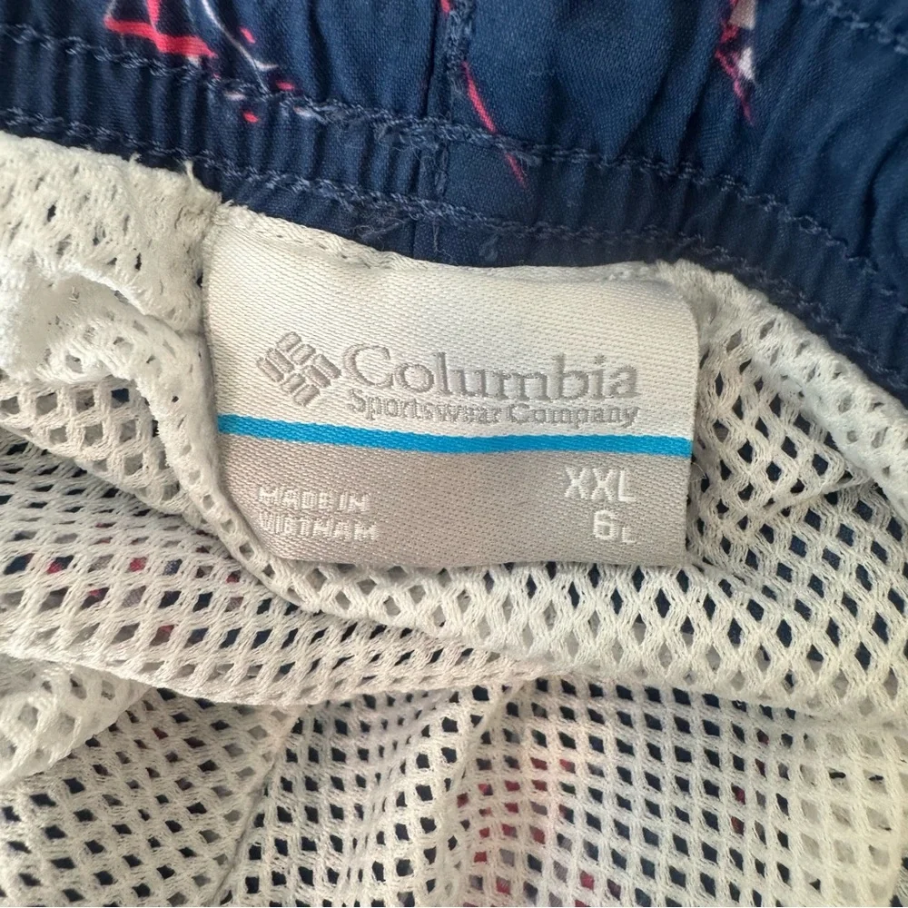 Columbia PFG Blue w/ Pink Sail Boats Swim Trunks Fishing Mesh Shorts Men XXL 134